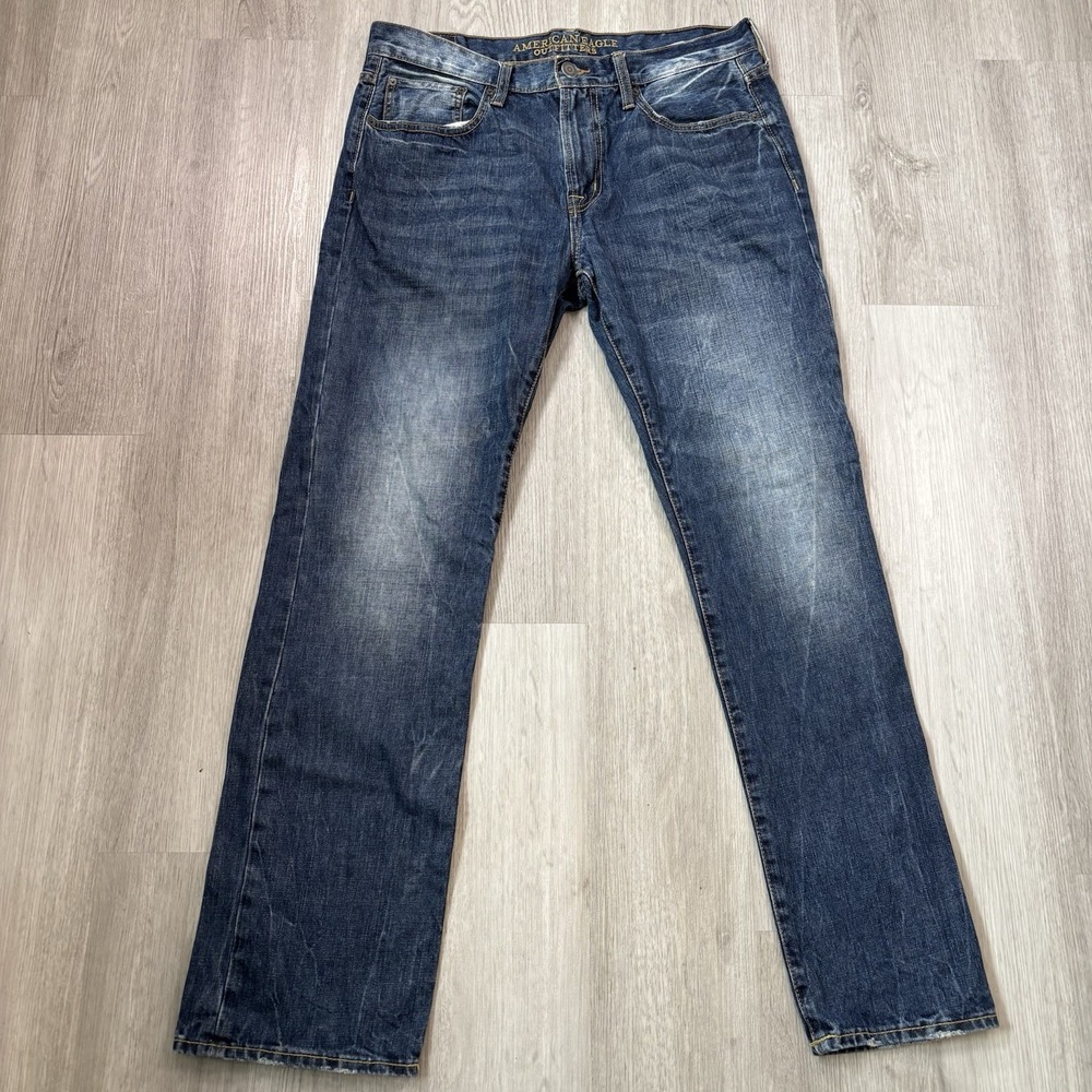 American Eagle Jeans Men's 34x34 Original Straight Med Wash Denim Copper Rivet